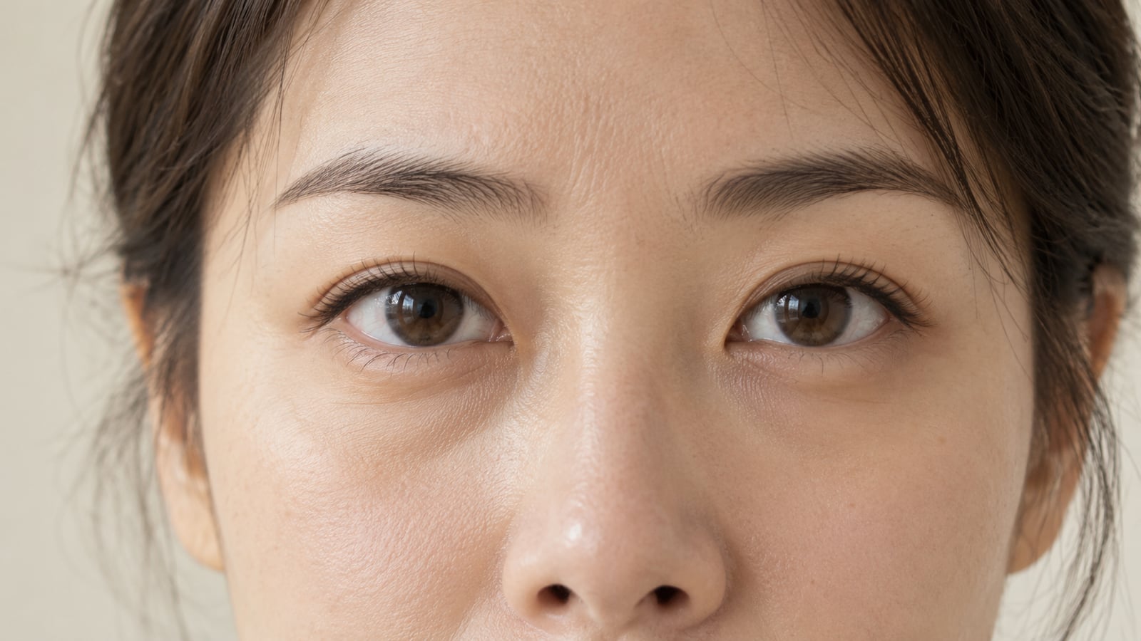 KI-generierte Nahaufnahme zur Illustration natürlicher Schatten unter den Augen